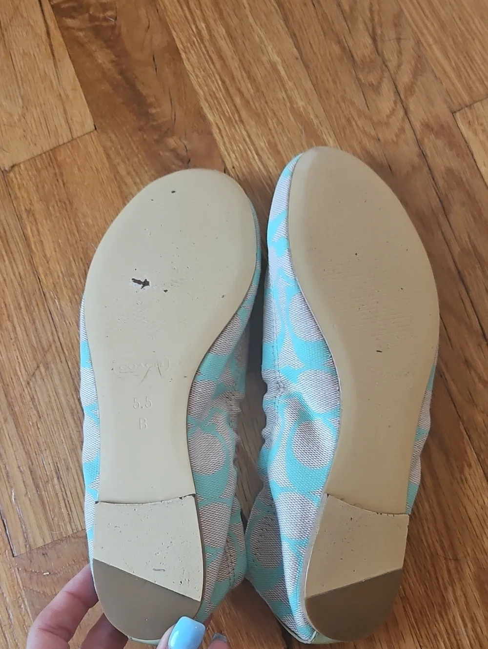 Coach Women's Mint Green Signature Ballet Flats